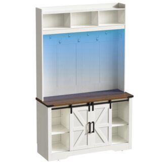 شجرة قاعة المزرعة مع تخزين الأحذية, 5-مقعد المدخل في 1 مع رف معطف, 6 حذاء cubbies & 9 علاقات المعاطف, تخزين الأحذية قابل للتعديل, Mudroom/منظم المدخل, أبيض و