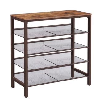 رف الأحذية, 5-وحدة تخزين الأحذية الطبقة شقة & رف منظم الأحذية القابل للتعديل المائل 16 أزواج, دائم ومستقر, للدخول, المدخل, خزانة, غرفة النوم, صناعي, ساق البني