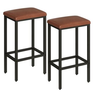 Набор барных стульев 2, Барные стулья с обивкой из ПУ, 26.8-Барные стулья для кухни дюймов с подставкой для ног, для кухни, Гостиная, Бар, Регулируемые ножки, Легкая сборка, Коричневый и черный
