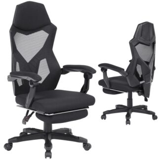 كرسي مكتب مريح الدعم القطني, كرسي مكتب مستلق مع راحة الساق, كراسي مكتب ألعاب الكمبيوتر المرتفعة في المنزل مع عجلات, مساند الذراعين, ارتفاع قابل للتعديل وزاوية الخلفية, أسود