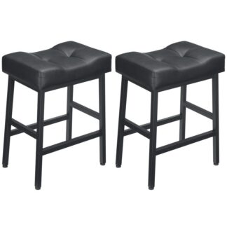 Набор барных стульев 2, 24 Табуреты-седла с высотой счетчика дюймов, 3.5" Барные стулья из толстой губки из ПУ, Табуреты для завтрака с подставкой для ног, Обеденные табуреты без спинки, для кухонного острова, Черный