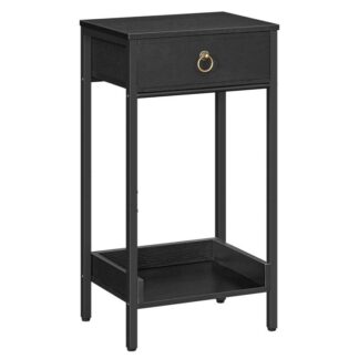 Table de fin avec étagère de rangement et tiroir en tissu, Table de nuit industrielle, 23.6 Table d'appoint haute en pouces, Table de chevet pour salon chambre à coucher, Noir