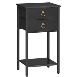 Table de nuit haute, Table de bout avec 2 Tiroirs en tissu et étagère en bois ouverte, 26.7-Table d'appoint en pouces, Table téléphonique, Table de chevet pour chambre à coucher, Noir