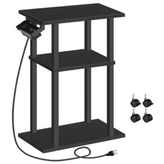 Piccolo tavolo laterale stretto con stazione di ricarica, Tavolino sottile per piccoli spazi, Comodino sottile con porte USB e outlet, Divano accanto al tavolo su ruote per soggiorno