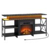 HOOBRO Pejs TV Stand med LED lys, Elektrisk pejs TV stativ med ladestation, Moderne underholdningscenter med pejs, Medie-tv-konsol, til tv op til 65 Tomme, Sort