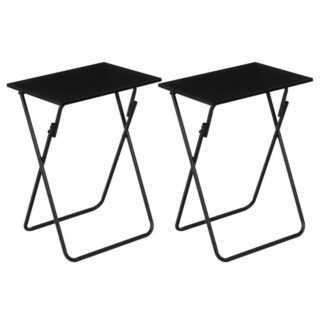 складной столик под телевизор, набор из 2 поднос для телевизора, Стабильный стол для закуски для небольшого пространства, Портативный таблица дифазида, Легкая сборка и хранение, Идеально подходит для закусок и еды в гостиной, черный