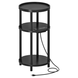 طاولة جانبية صغيرة أسود مع محطة شحن, 3-طاولة نهاية الخيزران مستديرة الطبقة, طاولة سرير الأريكة المدمجة لمساحة صغيرة, تجميع سهل, لغرفة المعيشة, غرفة نوم, شقة