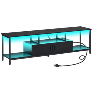 TV Stand with LED Light and Power Outlets for TVs up to 75 Inch, TV Media Console with Double-Door Cabinet, Gaming Entertainment Center for Living Room Bedroom, Black