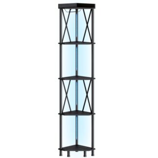 Угловая полка со светодиодным светом, 5-Угловая стойка для хранения ярусов, Высокая полка для дисплея, Полка для хранения с держателем для бокалов, Угловой книжный шкаф для угла стены, Черный