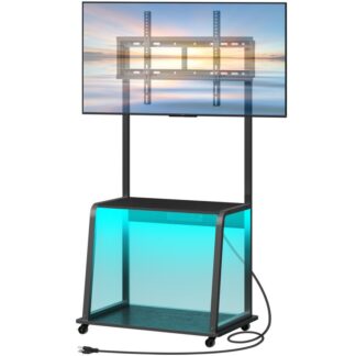 Черный угловой телевизор с монтированием и мощностью до 55 », Прокатный телевизор с светодиодными огнями, Регулируемый консольный стол высоты для гостиной, Спальня, Офис