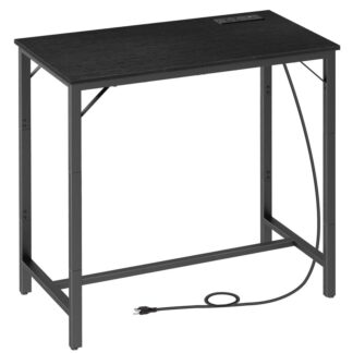 Mesa de barra com estação de carregamento, Tabela de pub retangular, Mesa de café alta alta, Mesa de altura da barra de contador, Mesa de jantar longa estreita, 35.4" L x 15.7" W x 35.6" H, Preto