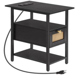 طاولة النهاية, طاولة جانبية مع محطة شحن, منضدة مع درج, طاولة السرير على غرار الروطان, طاولة قهوة نحيفة للمساحات الصغيرة, غرفة المعيشة, غرفة نوم, أسود