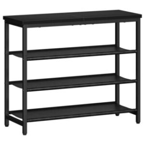 Black Shoe Rack, Industrial 4-Tier Shoe Storage Organizer for Closet and Entryway, 3 PU Shelves, Holds 9-12 Pairs of Shoes, Sturdy Metal Frame, Small Spaces
