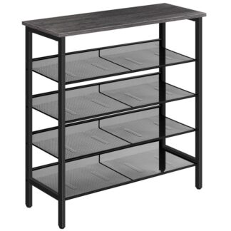 shoe rack, 5-tier shoe storage unit flat & slant adjustable shoe organizer shelf for 16 pairs, durable and stable, for entryway, hallway, closet, dorm room, industrial, charcoal gray