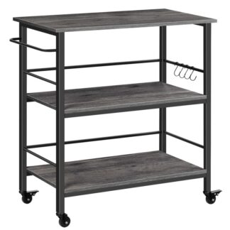 Kitchen Island with Storage,Industrial Kitchen Counter with Hooks and Side Enclosures, 3 Tier Kitchen Cart with Large Workstation, Stable, Easy Assembly, Charcoal Gray and Black