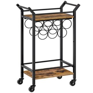 Барная тележка, Тележка для домашнего бара, Кухонная тележка, Маленькая барная тележка черного цвета с винной стойкой, Тележка для напитков, Тележка для коктейль-бара для домашней вечеринки, Гостиная, Кухня, Деревенский коричневый и черный