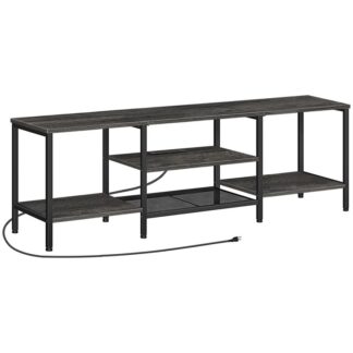 Вухлинне сіре та чорне телебачення підставки з торговими точками до 75 Дюйми, Стіл консолі телевізора з шафою відкритих полиць для зберігання, Центр розважальних медіа -розважальних медіа для спальні для вітальні