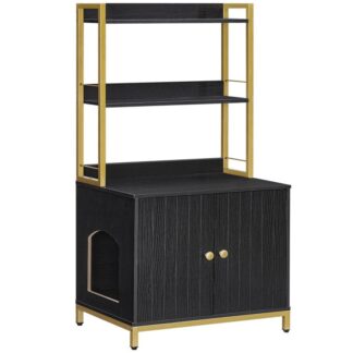 حاوية صندوق القمامة الأسود والذهبي مع أرفف, أثاث القمامة الخشبية للأثاث, صندوق القمامة المخفي الكبير مع الأبواب, دولاب تخزين