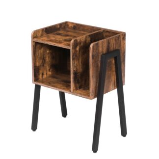 comodino, Tabella finale impilabile con unità di archiviazione verticale, 23.6 tavoli da comodino in alto per piccoli spazi con telaio in metallo stabile, Assemblaggio facile, marrone rustico