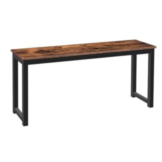 dining benches, pair of 2 benches, industrial style indoor benches, durable metal frame, for kitchen, dining room, living room, rustic brown