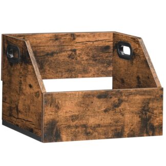 Vinyl Record Storage Holder, Wooden & Metal LP Album Shelf with Handles, Vinyl Storage Cube Organizer Box, Holds up to 60 Records, Easy to Assemble, for Albums, Books, Rustic Brown