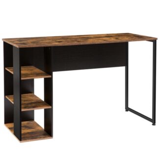 home office desk, computer desk with 3-layer detachable storage shelves, retro-style study desk for students bedroom, firm and stable frame, easy to assemble, rustic brown and black