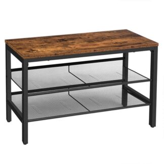 shoe bench, 3-tier shoe rack, industrial shoe storage unit flat & slant adjustable shoe organizer shelf for entryway, living room, hallway, easy assembly, rustic brown