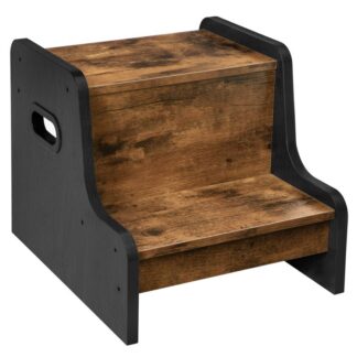 taburete para niños, two step toddler's stool, taburete de entrenamiento para ir al baño con manijas, Almohadillas sin deslizamiento por seguridad, fácil de mover, para fregadero, baño, dormitorio, marrón rústico