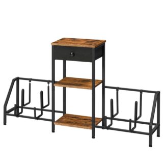 Gitarrenständer, Verstellbarer Gitarrenständer mit Schublade, 4 Halter für mehrere Gitarren, Bass, Elektrische Gitarre, 3-Etagenregal für Stereoanlage, Zubehör für Standgitarrenverstärker, Rustikalbraun und