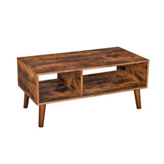 konferenčný stolík, prízvukový kokteilový stôl s skladovacími poličkami do obývacej izby, Moderný televízny stôl v polovici storočia, ľahká montáž, rustikálny hnedý