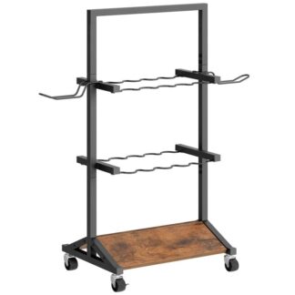 Fishing Rod Racks, Fishing Pole Holders, Portable Fishing Rod Rack, Stores 10 Fishing Rods, Rolling Fishing Rod Organizer, for Garage, Storage, Rustic Brown and Black