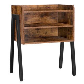 mesa de cabeceira, Tabela final empilhável, 23.6 Mesa lateral de polegada de altura para pequenos espaços com 2 Compartimentos de armazenamento frontal aberto, Mesa de sotaque de aparência de madeira com moldura de metal, marrom rústico