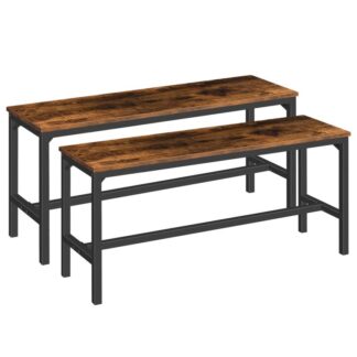 rustic brown dining benches, pair of 2 kitchen benches, industrial table benches, wooden indoor benches, durable and stable, for dining room, kitchen, living room, bedroom