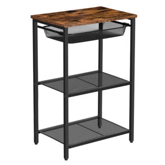 vysoký boční stolek, Průmyslový koncový stůl s nastavitelným kovem kovového pletiva, Telefonní stůl s úložným policí pro obývací pokoj, ložnice, chodba, Snadná montáž, rustikální hnědá