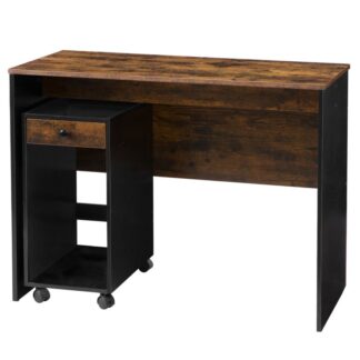 computer skrivebord, Skrivebord med skuffer og bevægeligt filskab, Multifunktionelle og fleksible kontorborde til hjemmet, fast og stabil, Let at samle, rustik brun og sort