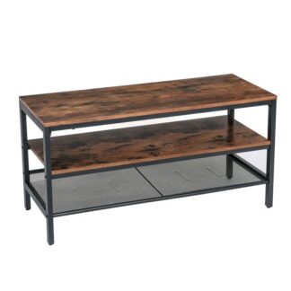 Телевізійна підставка, Телевізійна консоль для телевізорів до 43 Дюйми, Шафа для зберігання з металевою полицею, Деревина виглядати акцентні меблі, в офісі вітальні розваг, Легка збірка, Сільський коричневий