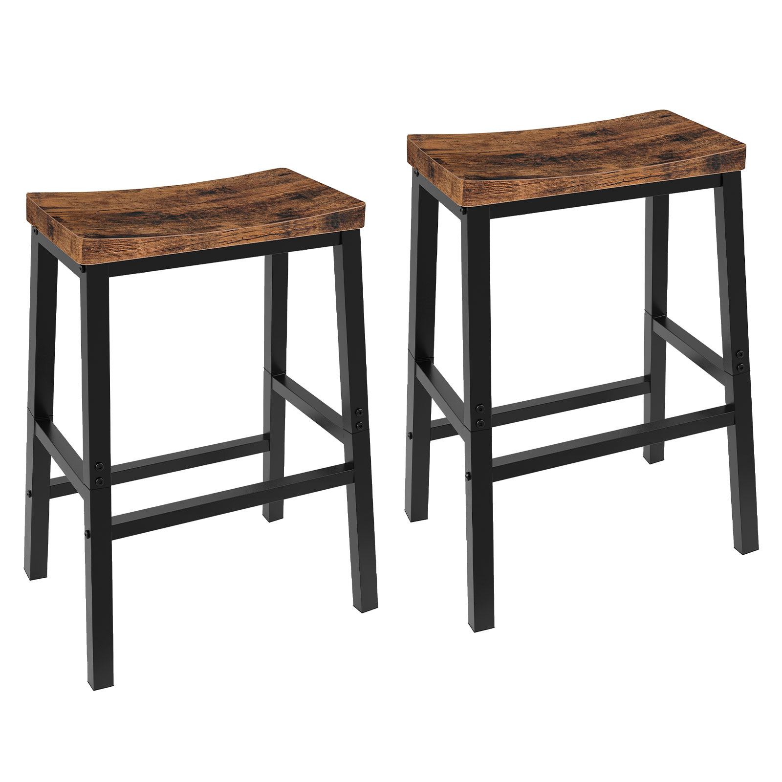 Набор 2 Saddle Bar Stools, 23.6-Inch Industrial-Style Counter Height Seating with Dual-Level Footrests, Heavy-Duty Construction for Kitchen, Столовая & Бар, Рустик Браун & Черная отделка