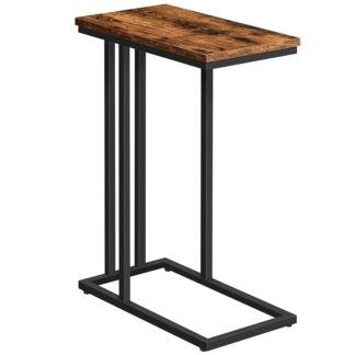 side table, snack table heavy-duty sofa side table for living room, bedroom, easy assembly, space saving, wood look accent furniture with metal frame, rustic brown