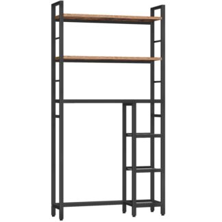 6-Niveau au-dessus du rangement des toilettes, Organisateur de salle de bain autoportant, économiseur d'espace, Rack ouvert de stockage latéral de stockage de masse, pour salle de bain, Salon, Lessive, Brun rustique et noir