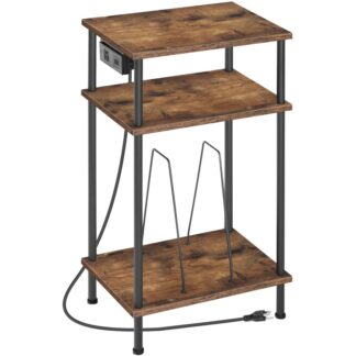 3-Tier Record Player Stand, Vinyl Record Holder with Charging Station, Record Player Table with Storage Shelf, Turntable Stand for Music Room, Living Room, Bedroom, Rustic Brown