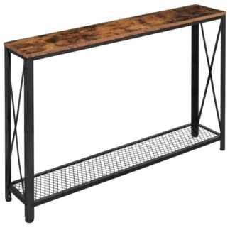 консольный столик в стиле ретро, Узкий диванский стол за диваном, 2 Уровень тощий входной стол с сеткой, промышленное, коридор, гостиная, фойе, офис, деревенский коричневый