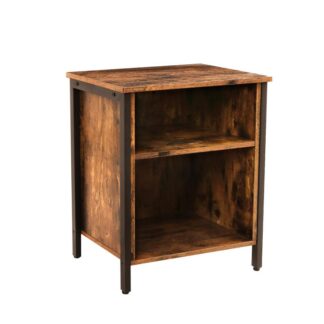 منضدة سرير, 3 طاولة جانبية المستوى مع رفوف تخزين مفتوحة, الأخشاب تبدو الأثاث مع إطار معدني قوي, 19.7"l x 15.8"w x 24"h, بني ريفي