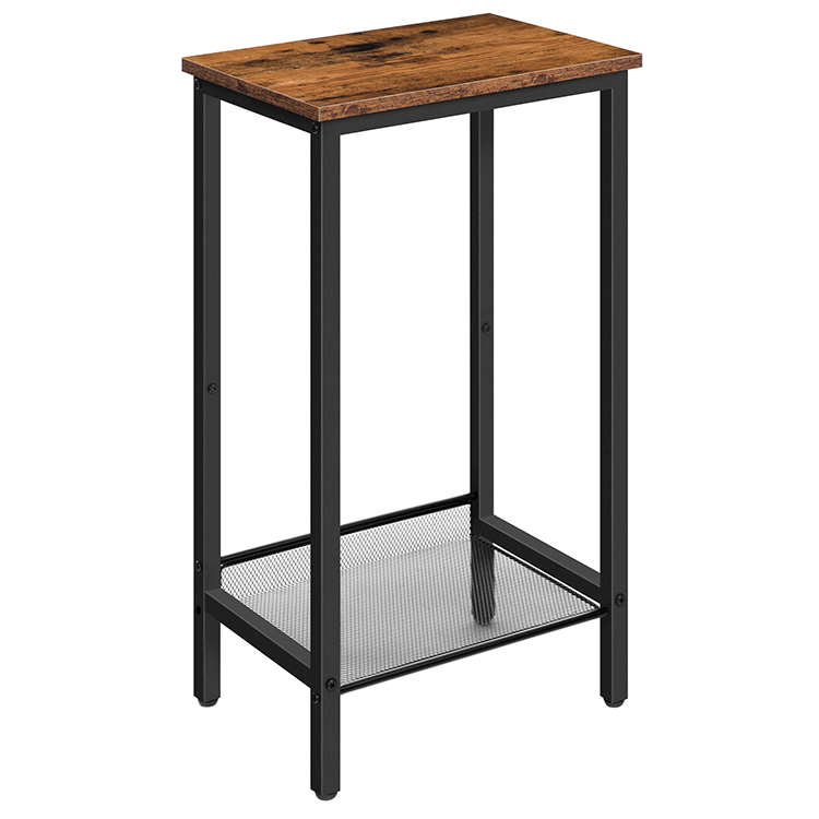 Tall Side Table, Industrial End Telephone Table with Adjustable Mesh Shelves, Nightstand for Bedroom, Living Room, Hallway, Rustic Brown and Black