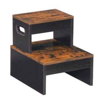 taburete de dos pasos para niños, taburete de paso para niños no deslizantes para el fregadero del baño, Entrenamiento para ir al baño de cocina e inodoro, marrón rústico y negro