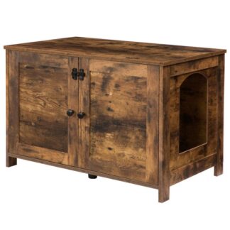 kryt krabice na odpadky, Nábytek z kočičího krabice skrytý děličem, Skrytá krabička na odpadky Velký nábytek na odpadky, Dřevěný domácí mazlíček, koncová boční tabulka, obývací pokoj, ložnice, rustikální hnědá