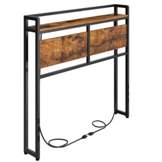 Kopfteil zweier Größe, Kopfteil mit 2 Outlets und 4 USB-Anschlüsse, Verstellbare Höhe, Lagerregal, Robust und stabil, Einfache Montage, Rustikalbraun und