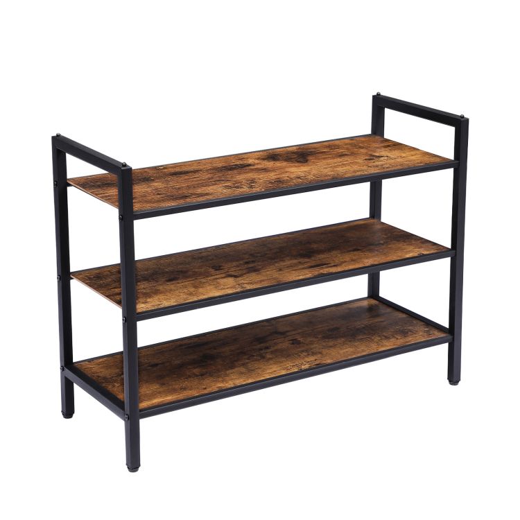Lille skostativ til indgang, 3-Tier Stabelbar skohylde, Industriel skoopbevaringsarrangør med 3 Hylder, Ideel til gangen, Skab, Soveværelse, Entré, Sovesal, Holdbar og let samling