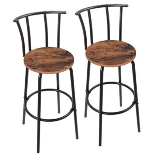 Barstole med ryg, sæt af 2 spisestuestole, 27.8 tomme tællerhøjde barstole, Morgenmadstole, solid og stabil, Let samling, rustik brun og sort