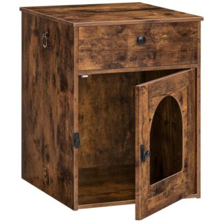 caja de arena para gatos,muebles de caja de arena oculta, cubierta de bandeja de arena, baño de baño de madera con cajón, Casas de gato de interior Mesa al final, para sala de estar, pasillo, marrón rústico