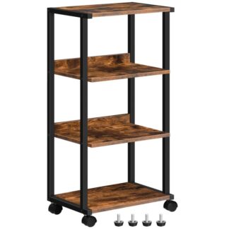 4-tier printer stand, rolling printer cart, mobile printer table, with hook and adjustable feet, suitable for home office